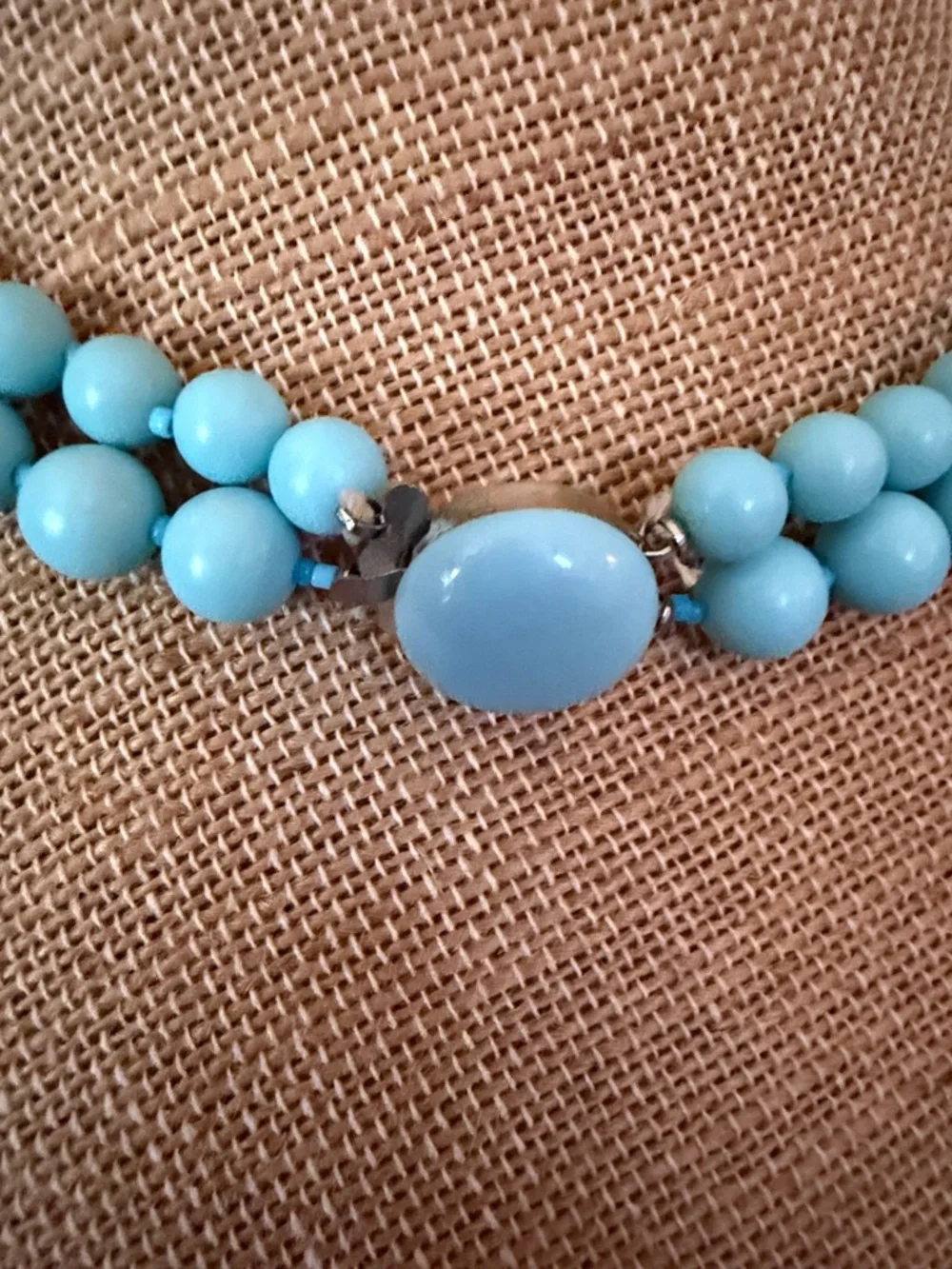 VTG Blue Bead Necklace and Clip-On Earrings Set